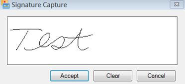 The captured signature on the Signature Capture popup window.